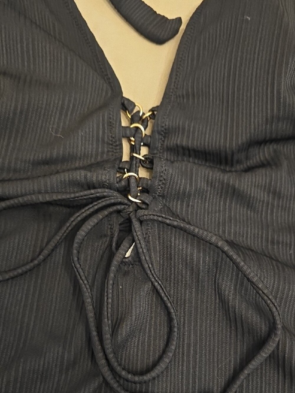 Black Ribbed Halter One-Piece Swimsuit - Picture 2 of 4